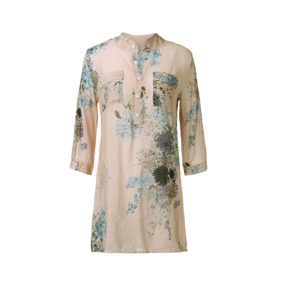 (Blue,L)Robe ample décontractée décontractée imprimée florale vintage pour femme caftan chemise hauts tunique robe