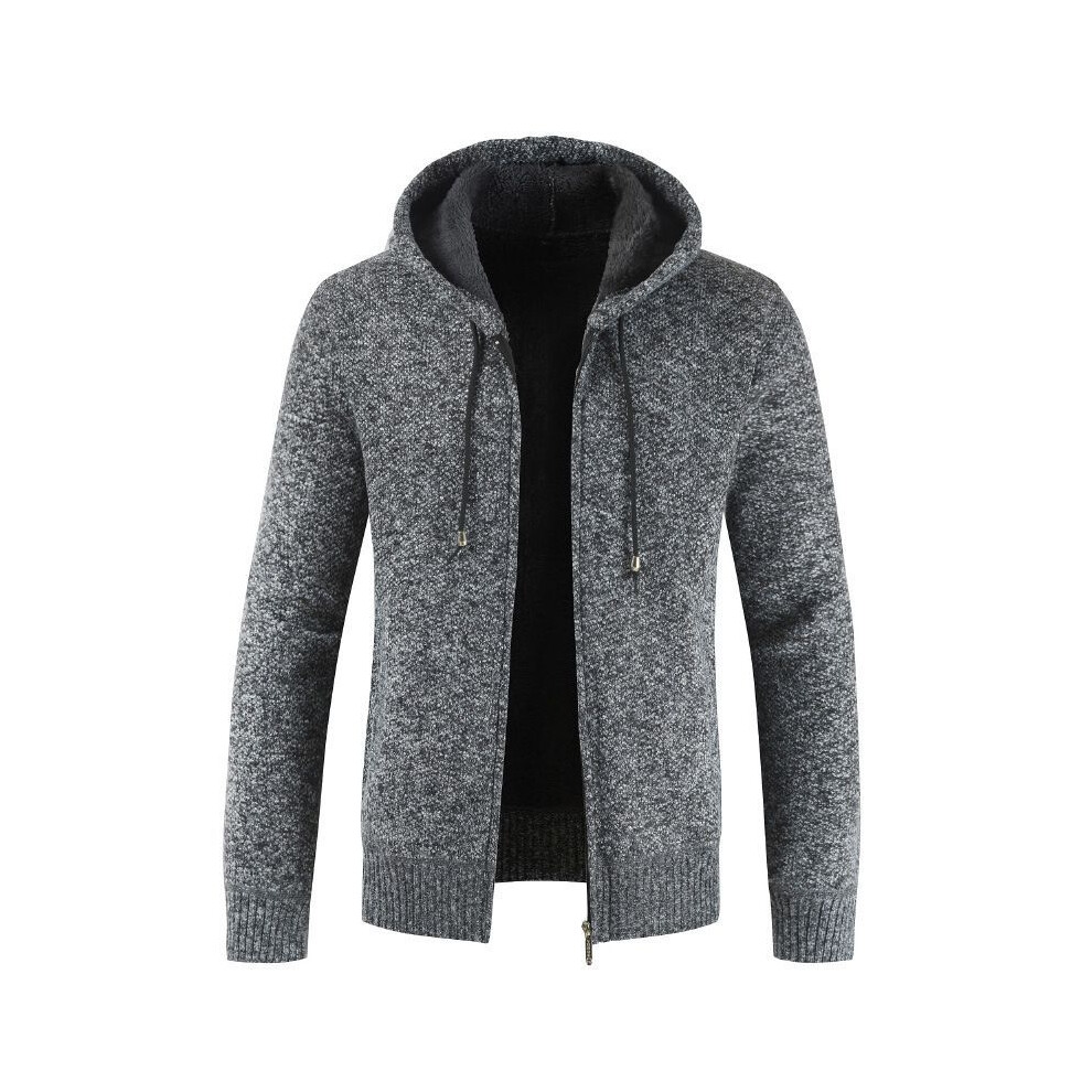 (Black,M)Pull homme à capuche hiver épais fermeture éclair pull pull à capuche manteau tricot