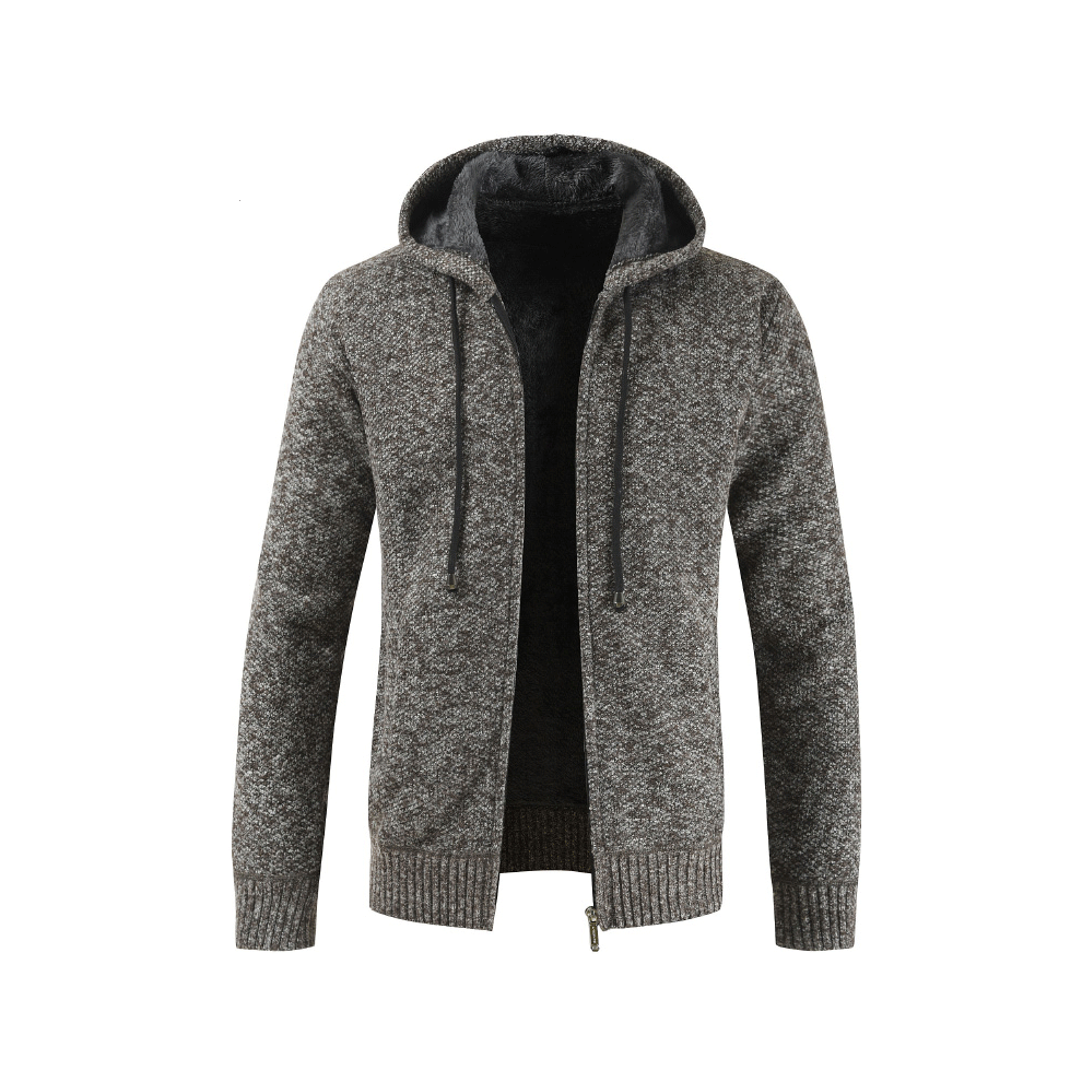 (Dark Gray,3XL)Pull homme à capuche hiver épais fermeture éclair pull pull à capuche manteau tricot