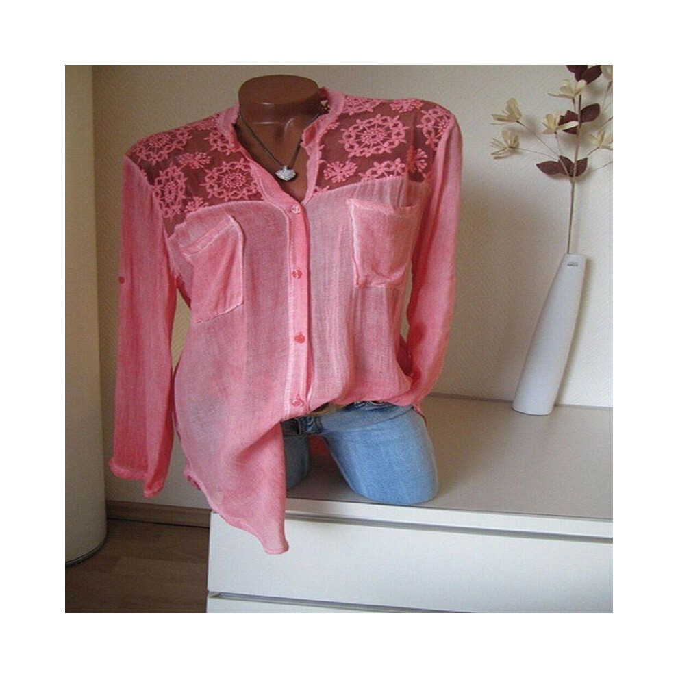 (RoseRed,3XL)Tshirt décontracté femme grande taille col V dentelle épissée femme été ample haut chemisier