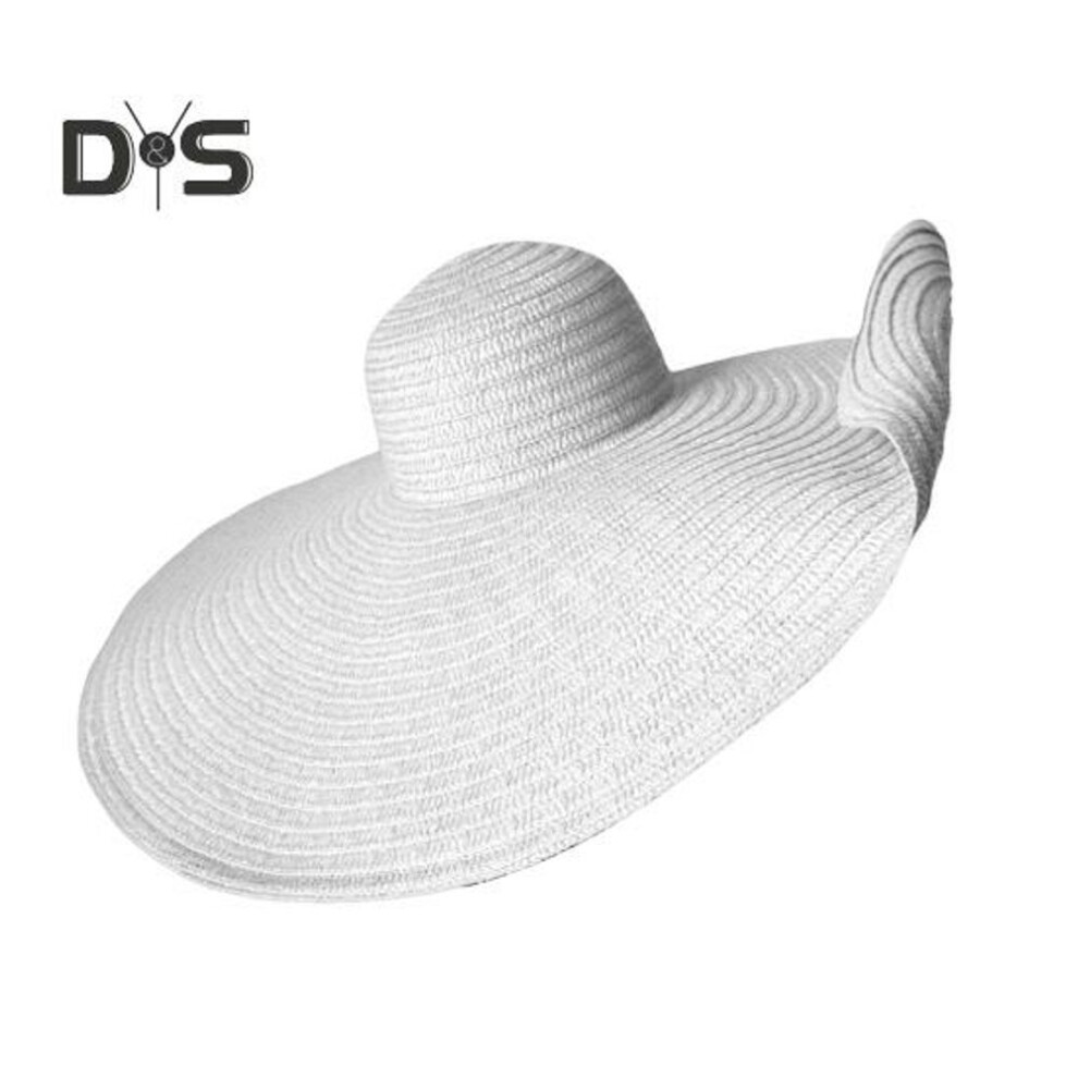 (white) Women Summer Beach Hat Large Brim Foldable Straw Braided Retro English Style Solid Color Cap Anti-UV Sun Protection Vacation Sun Hat