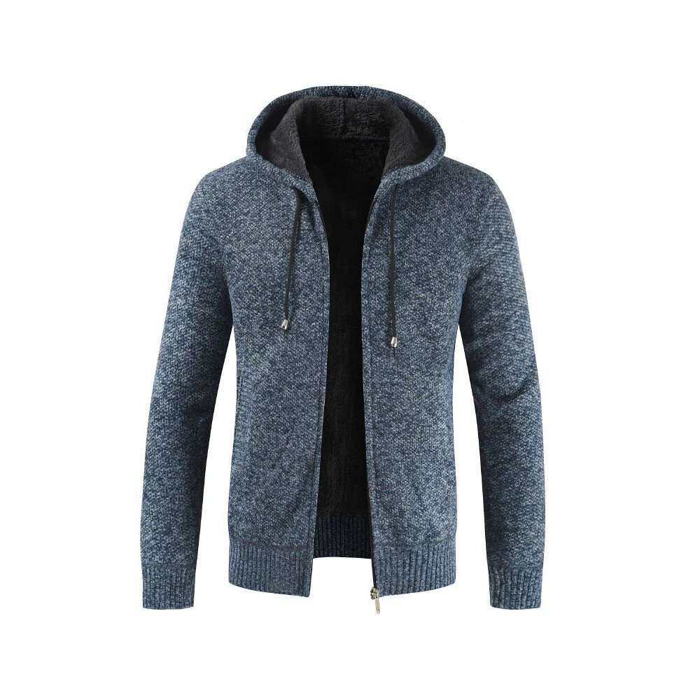 (Blue,M)Pull homme à capuche hiver épais fermeture éclair pull pull à capuche manteau tricot