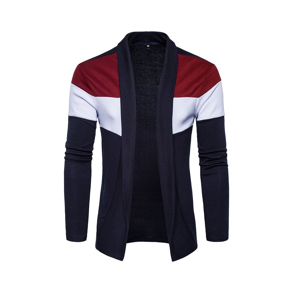 (Dark Blue,M)Cardigan homme uni tricoté manches longues décontracté coupe slim pull veste hauts manteau