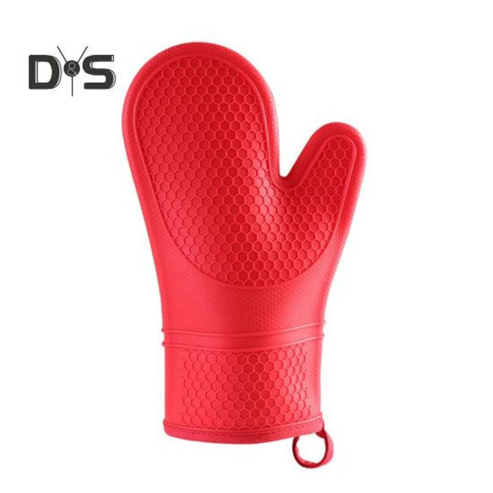 (red) 1Pc Washable Baking Gloves Thickened Eco-friendly Microwave Mitts Bakery Baking Oven Gloves