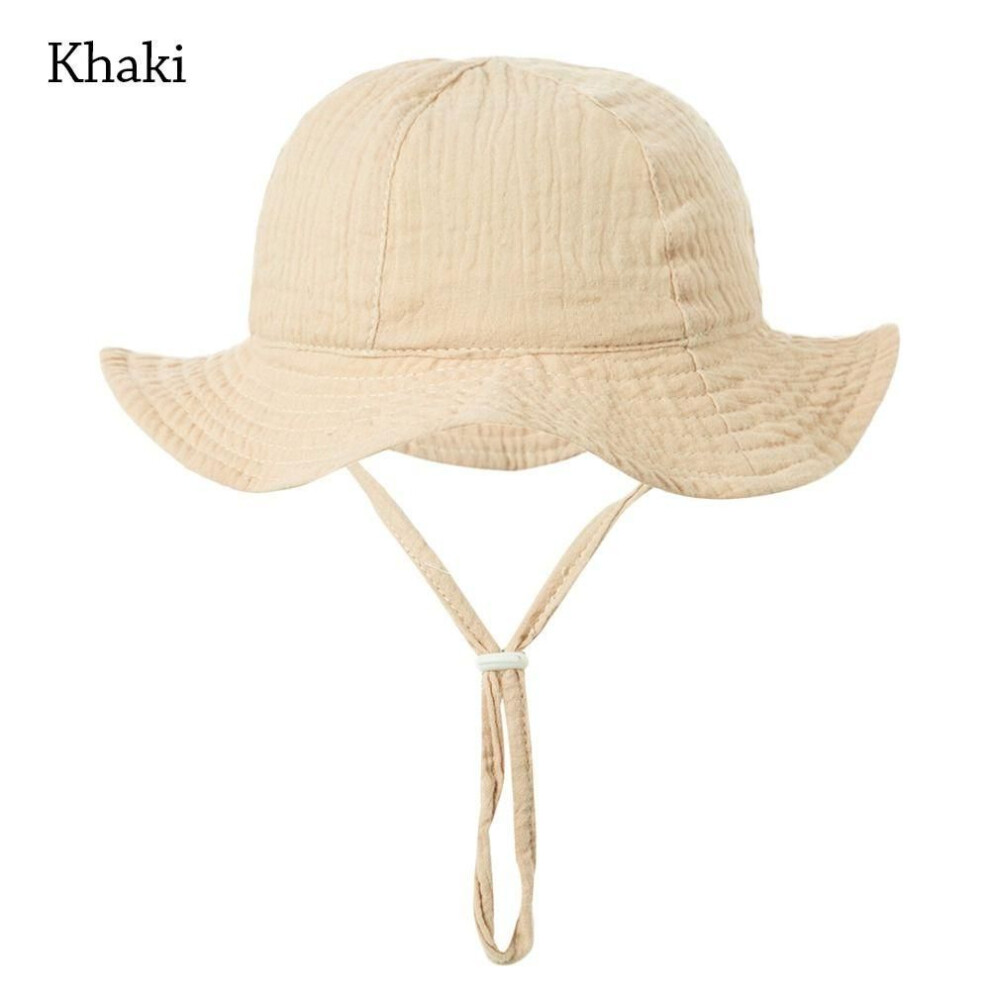 (khaki) Boys Girls Cute Cartoon Uv Protection Panama Cap Sun Cap Kids Bucket Hat Beach Hat