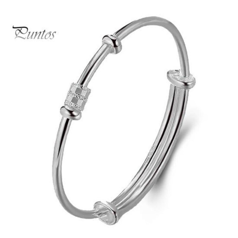 (silver) Lady Adjustable Bracelet Metal Bead Open Design Polished Smooth Copper Wrist Jewelry Holiday Gift for Wife Girlfriend Prom Daily Party Bangle