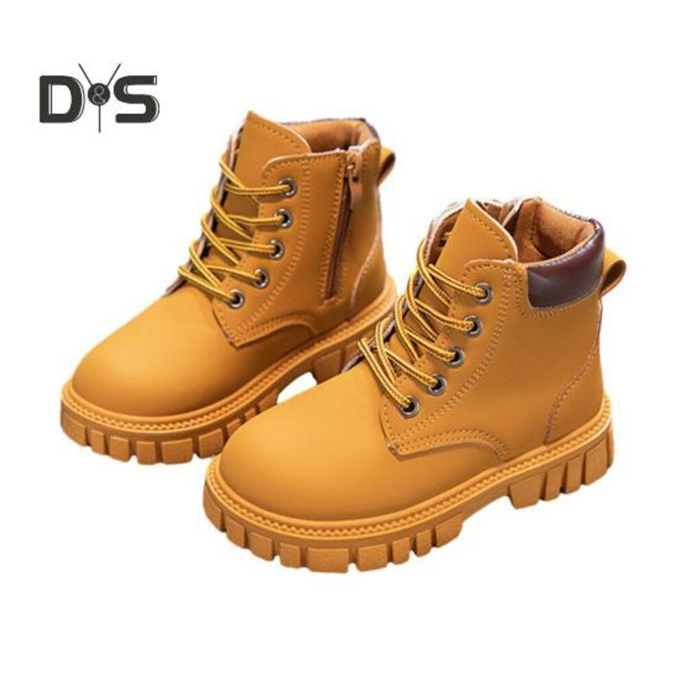 (light brown, 27) Kids Boots Lace Up Martin Boot Anti-Slip Rubber Sole Synthetic Leather Classic British Style Ankle Boots All Seasons Toddler Shoes for Girls Boys