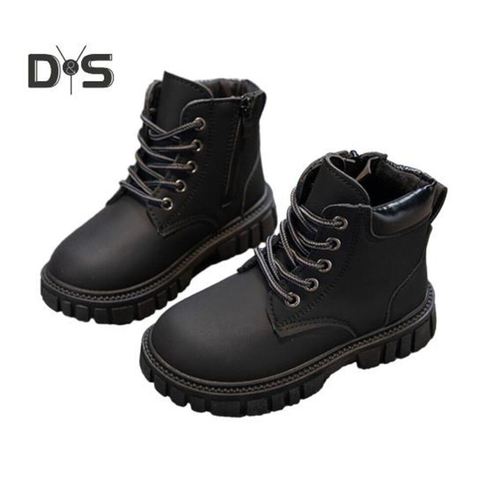 (black, 26) Kids Boots Lace Up Martin Boot Anti-Slip Rubber Sole Synthetic Leather Classic British Style Ankle Boots All Seasons Toddler Shoes for Girls Boys