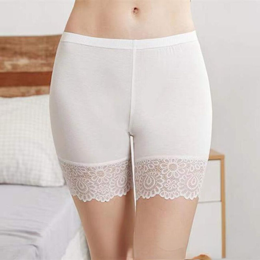 (white, M) Safety Pants Anti-slip Summer Lace Plus-size Three-point Leggings Thin Safety Pants for Women