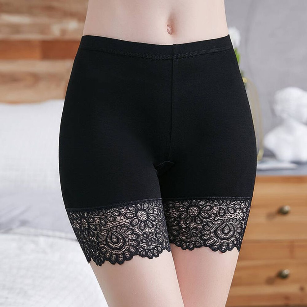 (black, L) Safety Pants Anti-slip Summer Lace Plus-size Three-point Leggings Thin Safety Pants for Women