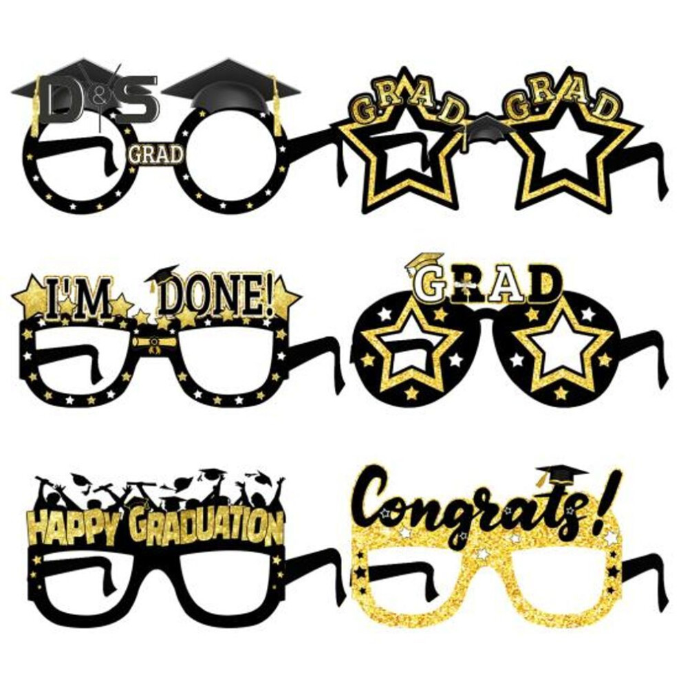 (as the picture, B) 6 Pcs Black And Gold Graduation Glasses Class Of 2025 Grad Eyeglasses For Graduation Party Decoration Photo Booth Props