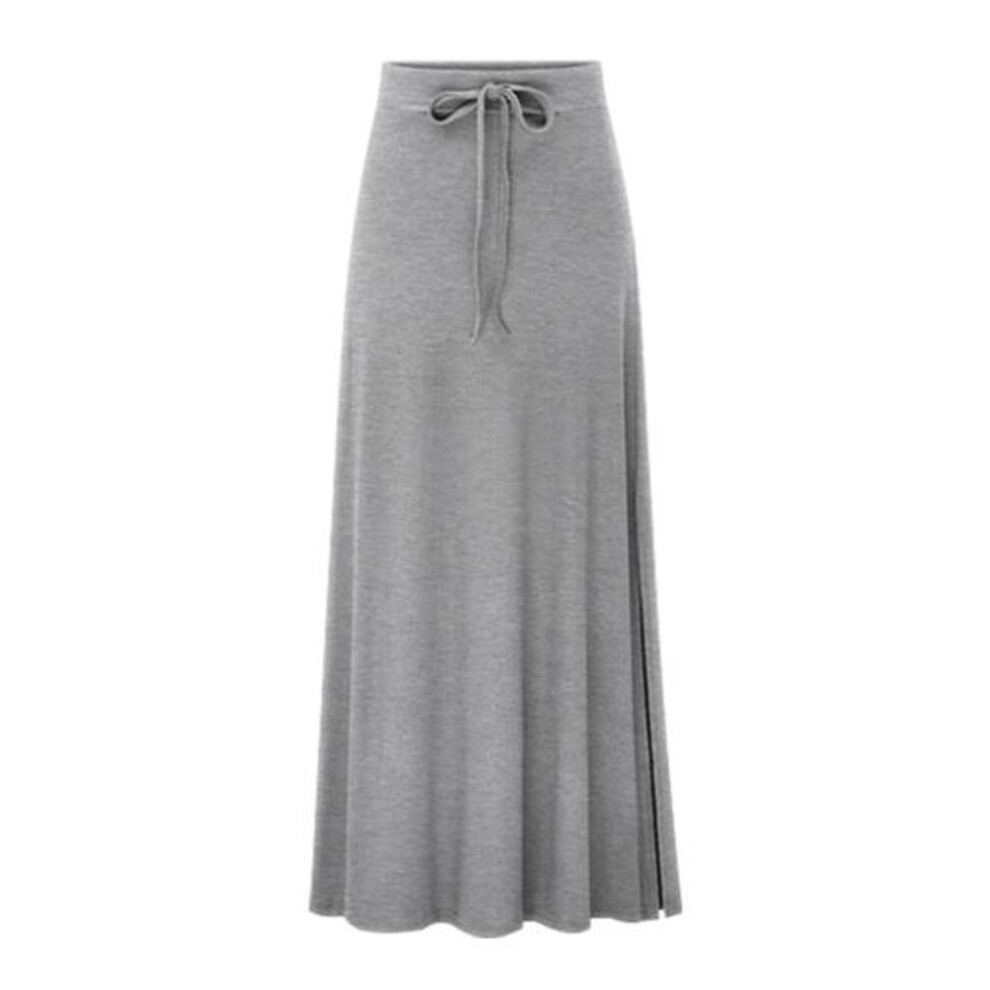 (2XL, grey) Maxi Skirt Elastic High Waist Adjustable Drawstring Long Skirt Solid Color Side Split Design A-line Stretchy Skirt