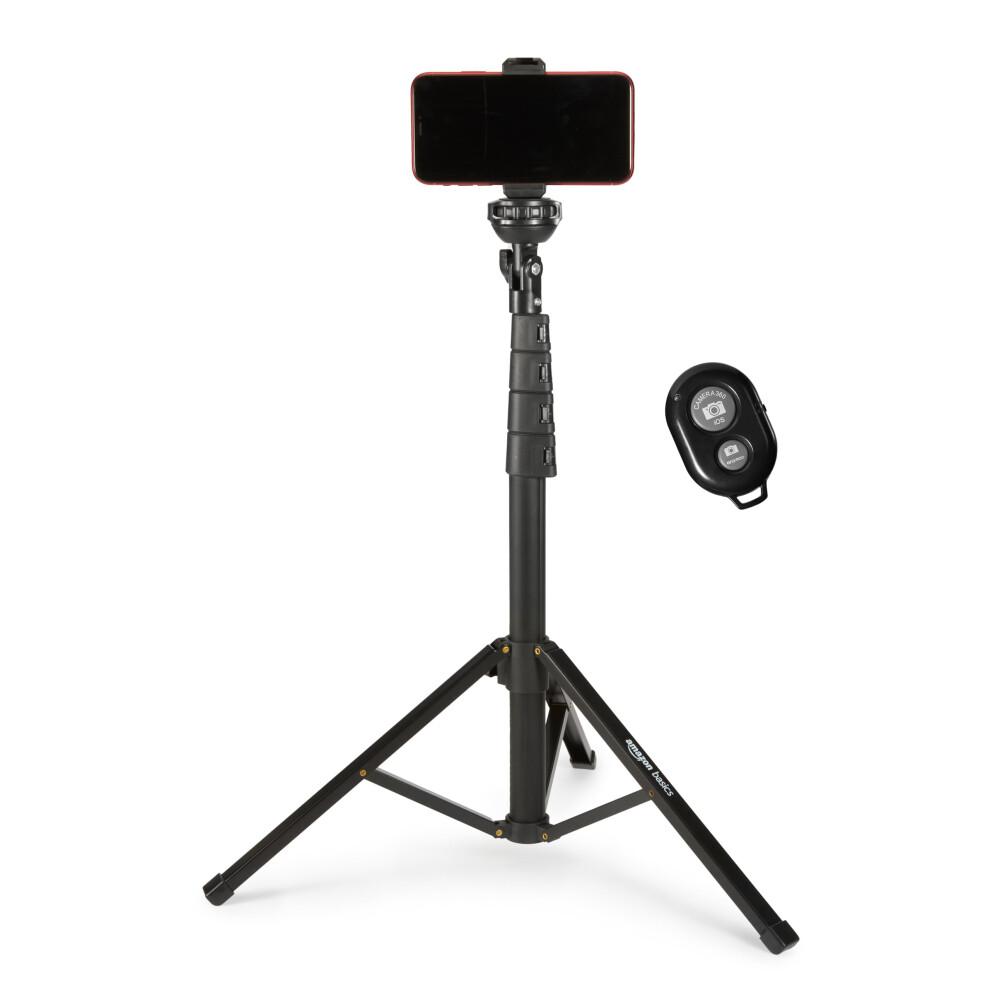 Amazon Basics 64-Inch Extendable Tripod For Iphones And Smartphones Selfie Stick Mode And Phone Tripod Mode Black 840324414943