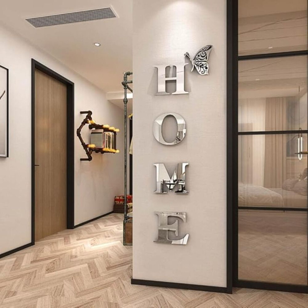 Home Wall Decor Letter Signs Acrylic Mirror Wall Stickers Wall Decorations for Living Room Bedroom Home Decor Wall Decals (Silver)