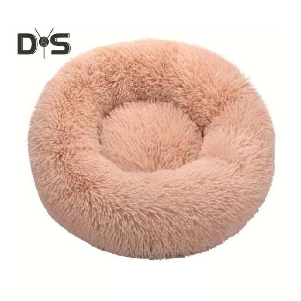 (beige, 50cm) Calming Dog Bed Anti-Anxiety Donut Round Pet Bed Fluffy Faux Fur Cozy Cuddler Plush Puppy Cushion Bed for Small Medium Dogs Cats