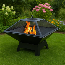 Contemporary Square Steel Fire Pit Garden Patio Outdoor Wood Burner