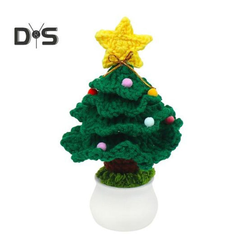 (dark green) Crochet Christmas Tree Handmade Knitting Xmas Tree Ornaments Potted Plant Desktop Figurine for Holiday Crafting