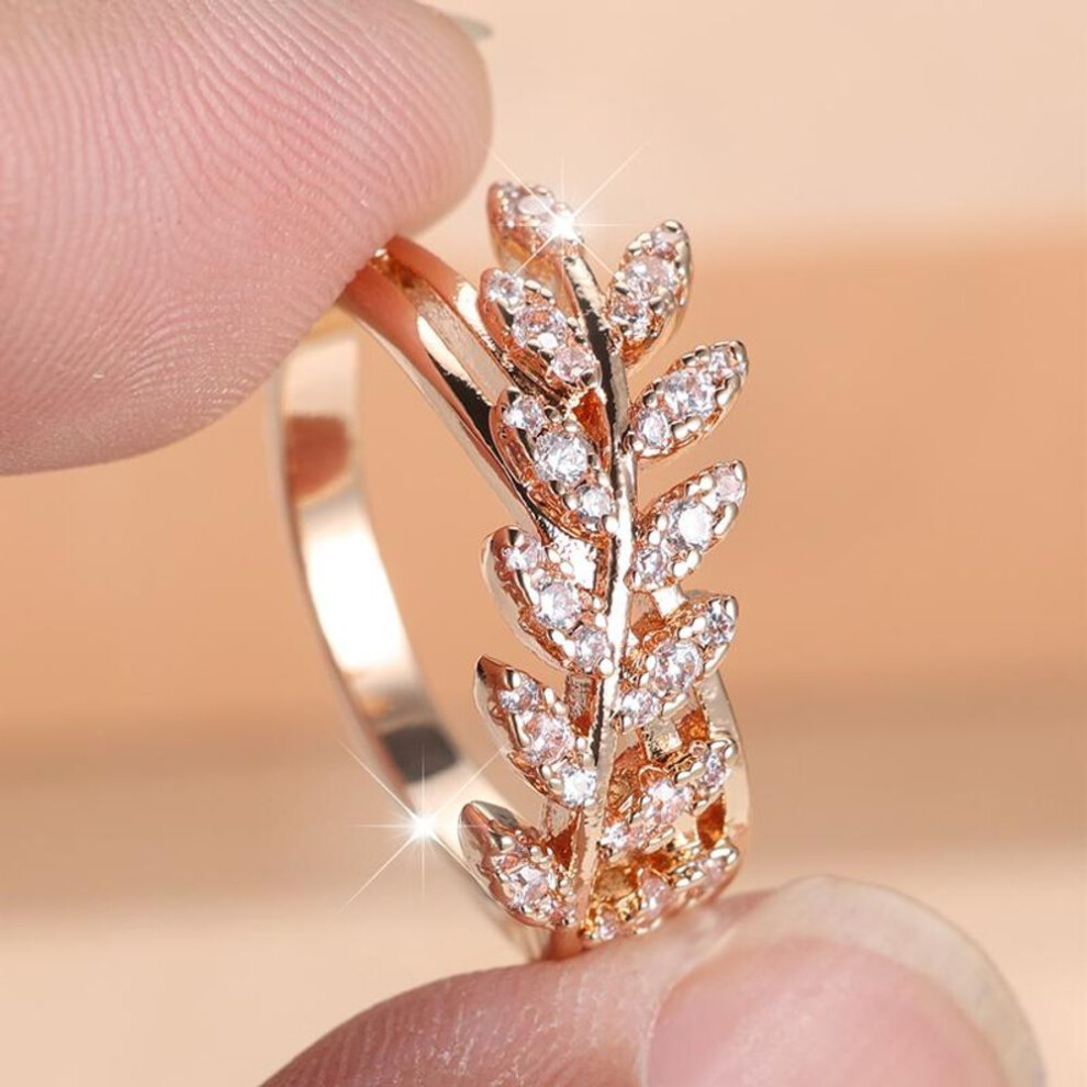 (6) Vintage White Zircon Leaf Rings For Women Luxury Rose Gold Color Wedding Ring Engagement Jewelry