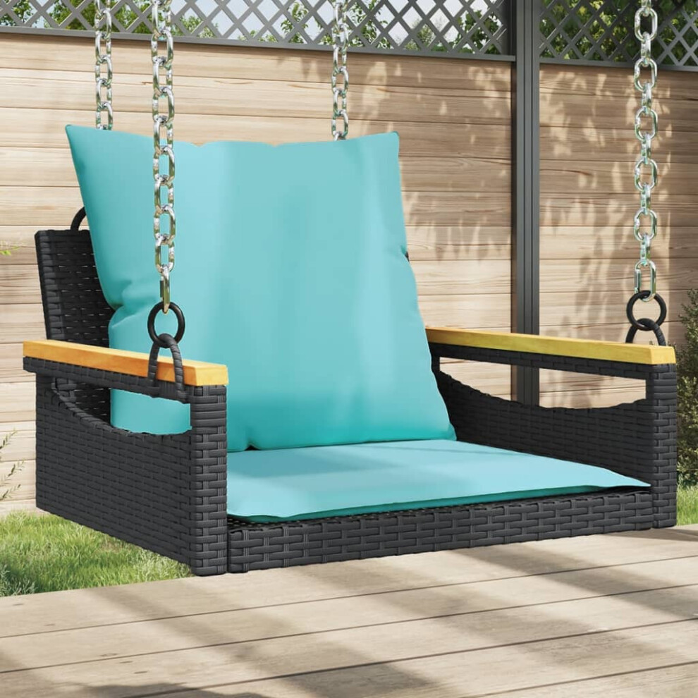 vidaXL Swing Bench with Cushions Black 24.8x24.4x15.7 Poly Rattan-image-OPC-PFXX99N-NEW