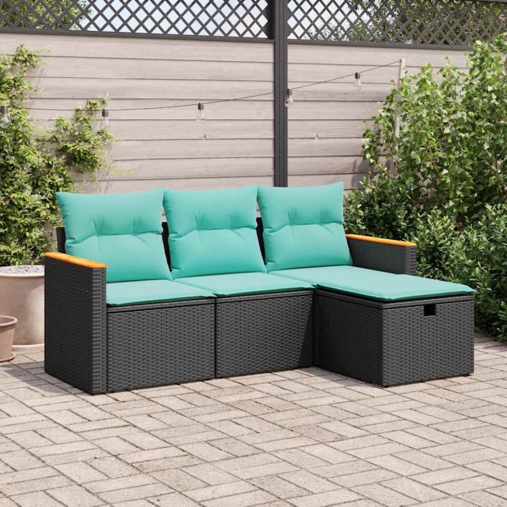 Vidaxl Set Divani Da Giardino 4 Pz Con Cuscini Nero In Polyrattan-image