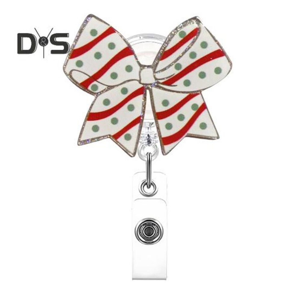 (red) Bow Badge Reel For Id Card Badge 360 Degree Rotation Clip Sparkling Non-slip Retractable Badge Holder Clip For Doctor Nurse Medical Staff Office