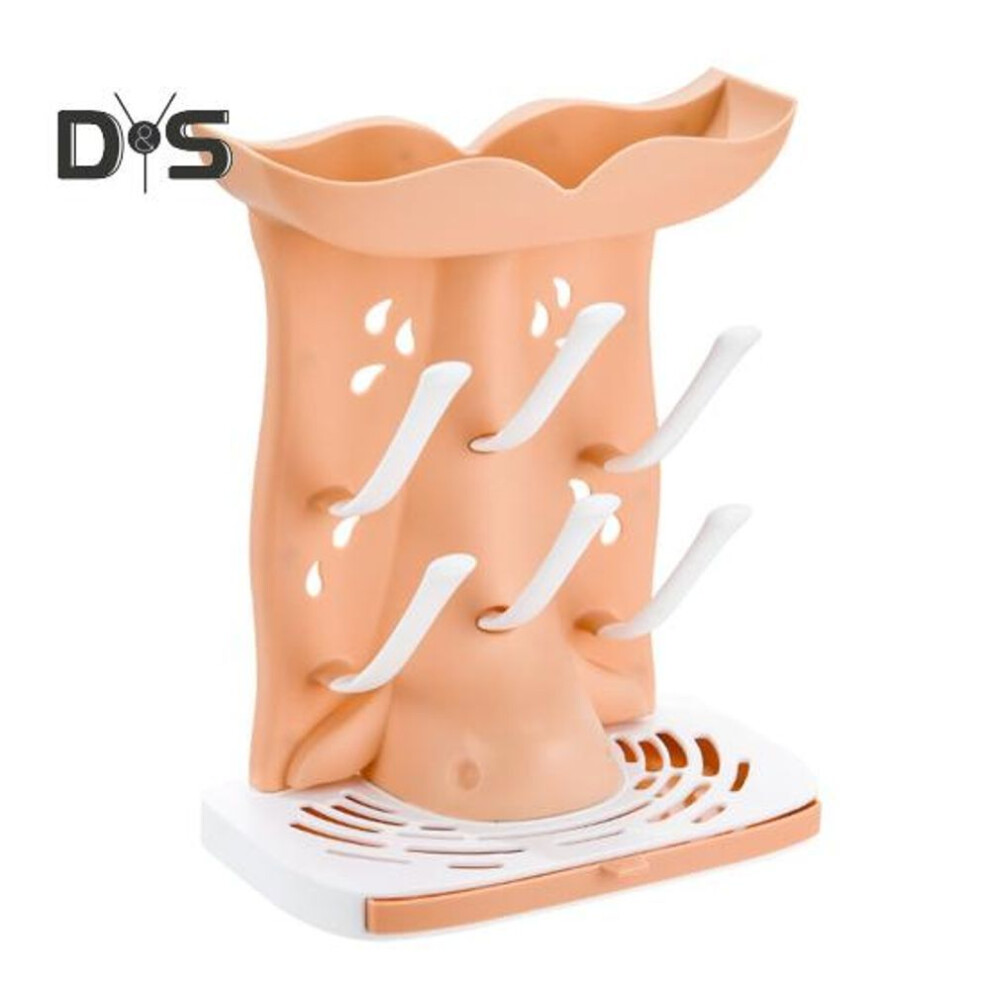 (orange) Baby Bottle Drying Rack for 6 Bottles Space Saving Countertop Vertical Rack Detachable Bottle Rack for Baby Accessories Pump Parts