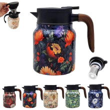 (Orange) Illuminate Tea Pot,Insulated Tea Pot with Infuser,Vintage Floral Pattern Teapot Built-In Infuser