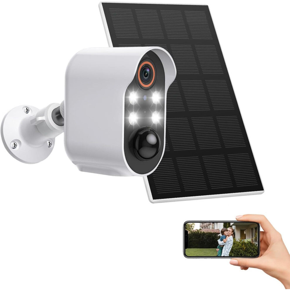 (Solar, White) 1080p Wireless Security Camera,Home Security Cameras Wireless Outdoor,2k Color Night Vision,Ai Motion Detection,Ip65 Waterproof Camerasl