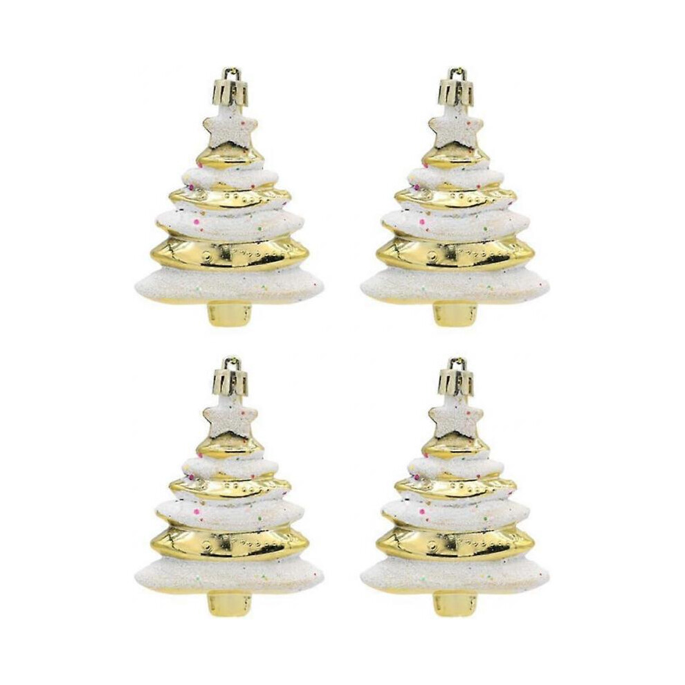 (Gold) 4 Pieces Christmas Tree Hanging Decorations Glitter Christmas Baubles Christmas Tree Ornaments Christmas Tree Pendants Glitter Christmas Tree B