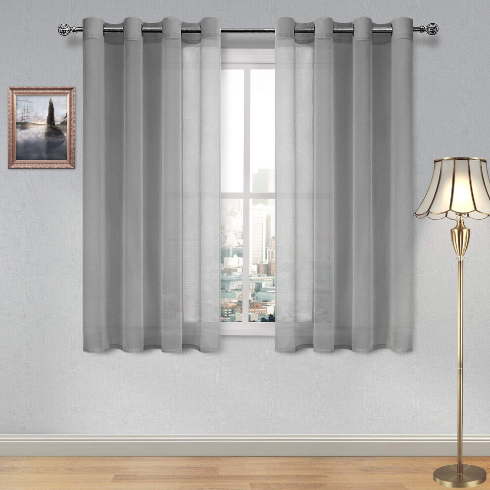 Dwcn Transparente Vorhange, Grauer Vorhang Aus Kunstleinen Mit Sen Fur Schlafzimmer, 132,1 X 137,2 Cm Lang, Set Mit 2 Paneelen, 1 Paar Fenstervo-image