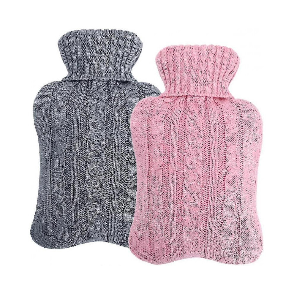 2L Leakproof Natural Rubber Hot Water Bottle & Pink/Grey
