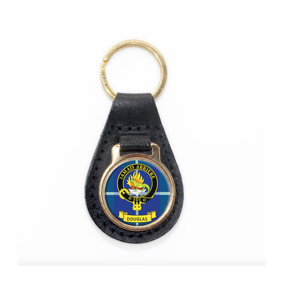 Lang Syne (Douglas) Scottish Clan Crest Enamel Leather Keyring Key Fob - D-H Tartans