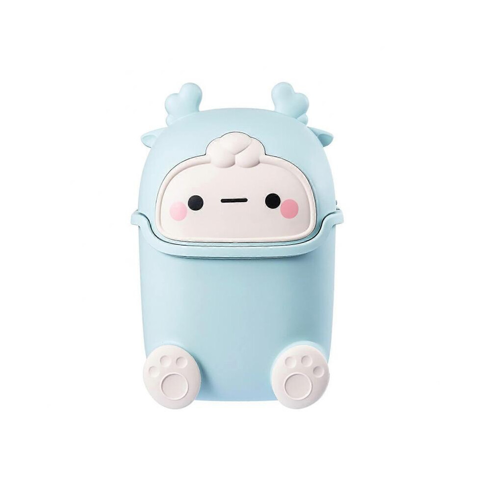 Plastic trash can creative mini desktop trash can with lid small home office cleaning trash desktop storage bin (Blue)