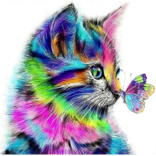 Complete 5D diamond painting kit, cat, butterfly, crystal, art, rhinestone embroidery (30 x 30 cm)