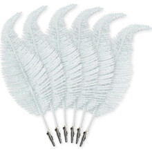6 Christmas Glitter Feathers Clip on Feather Decoration, Christmas Tree Baubles, Glitter Ornaments, Christmas Home Decor (White)