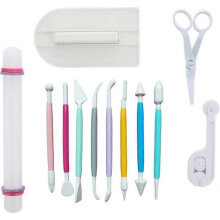 Marshmallow Fondant Cake Decorating Hand Tool 12 Pcs Sugarcraft Gumpaste Icing Smoother Rolling Pin Trimmer Cutter