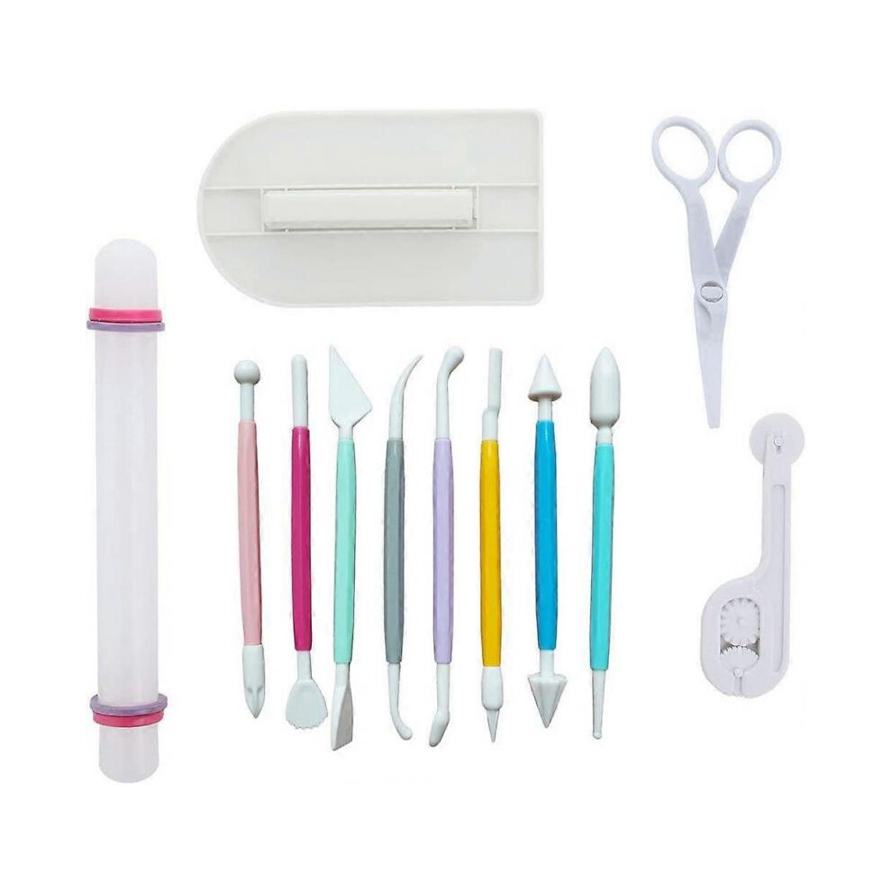Marshmallow Fondant Cake Decorating Hand Tool 12 Pcs Sugarcraft Gumpaste Icing Smoother Rolling Pin Trimmer Cutter
