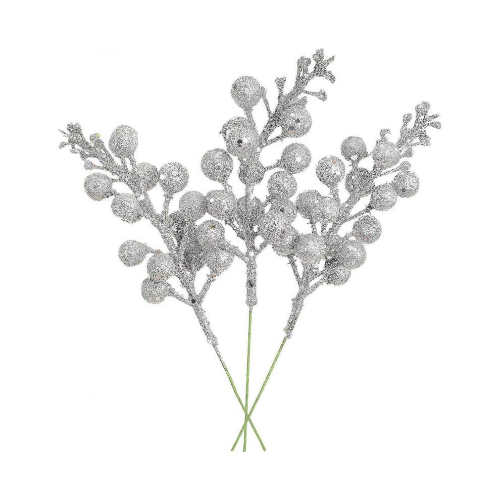 14 Pcs Christmas Glitter Berries Stems, 7.8Inch Artificial Christmas Picks for Christmas Tree Ornaments, DIY Xmas Wreath