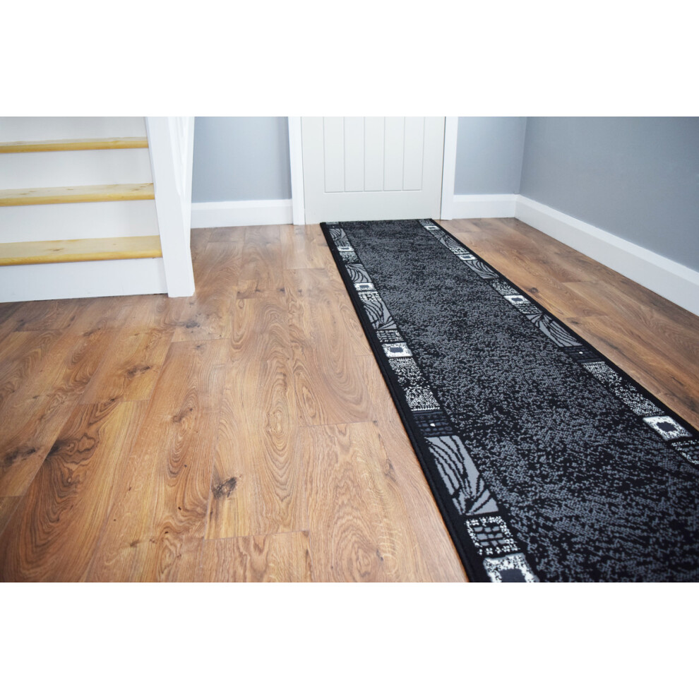(2ft 3in x 19ft (70cm x 579.5cm), Black Border) Luna Border Design Hallway Runner Rug Made To Meaure Stairway Carpet-image-OPC-PH6YH9G-NEW
