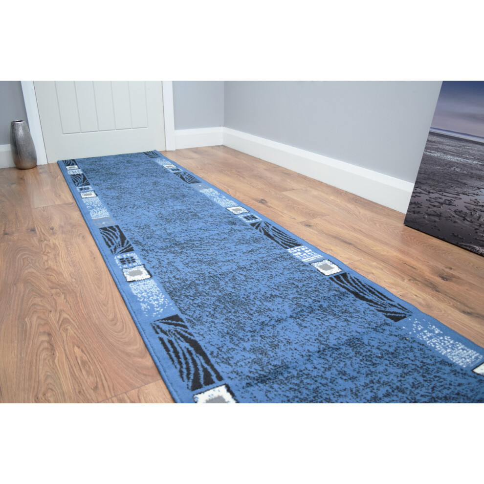 (2ft 3in x 22ft (70cm x 671cm), Blue Border) Luna Border Design Hallway Runner Rug Made To Meaure Stairway Carpet-image-OPC-PH6YHBS-NEW