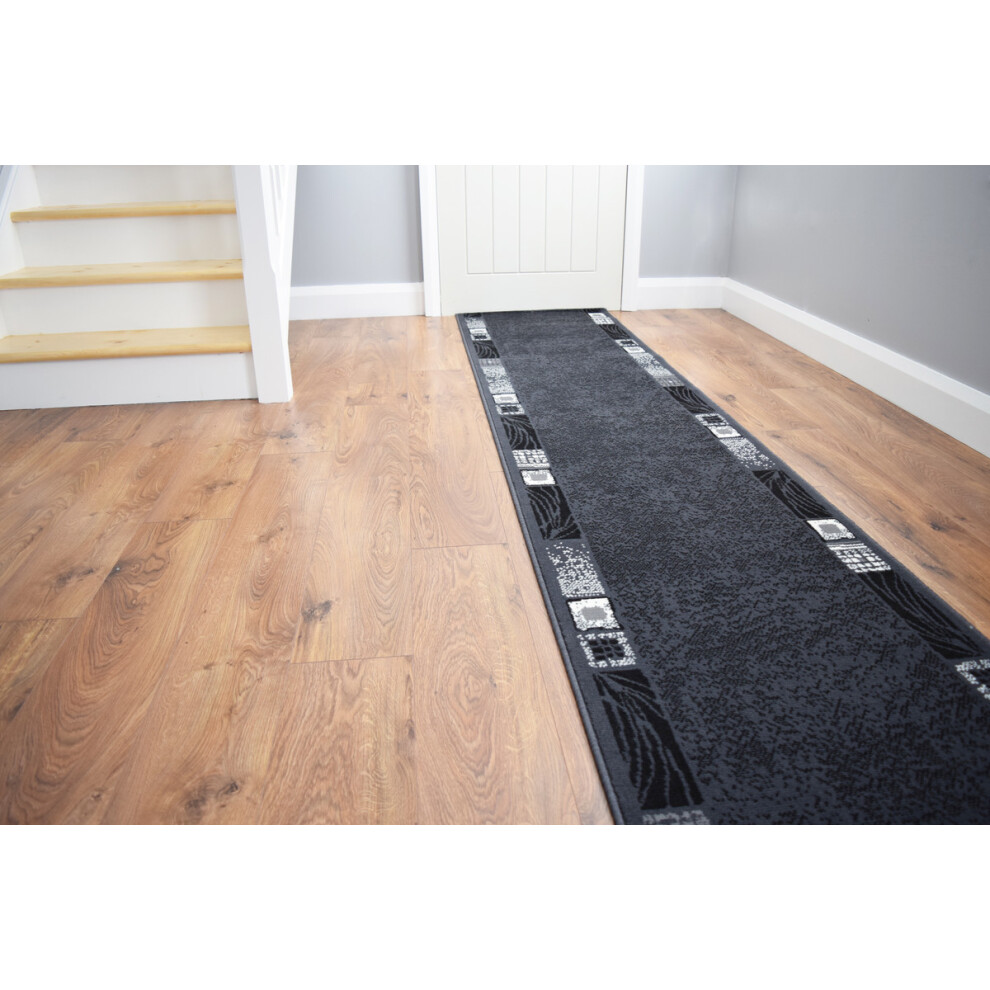 (2ft 3in x 22ft (70cm x 671cm), Grey Border) Luna Border Design Hallway Runner Rug Made To Meaure Stairway Carpet-image-OPC-PH6YHF7-NEW