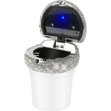Ashtray for Car, Bling Diamond Car Ashtray with Lid, Smokeless Ashtrays Portable Car Cigarette Ashtray with LED Light
