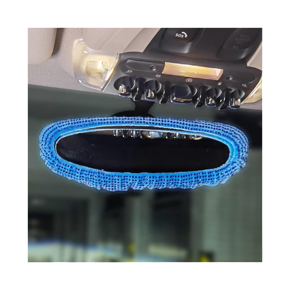 Bling Car Decor Rearview Mirror Charm Accessories For Women Crystal Rhinestone Shining Elastic Plush Decorative (Ab) 5004229946601