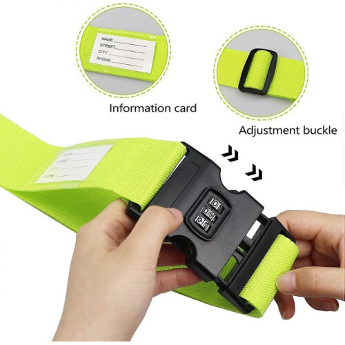 Luggage Strap, 2pcs Suitcase Straps with Password Lock Information Card, Adjustable Travel Strap 1