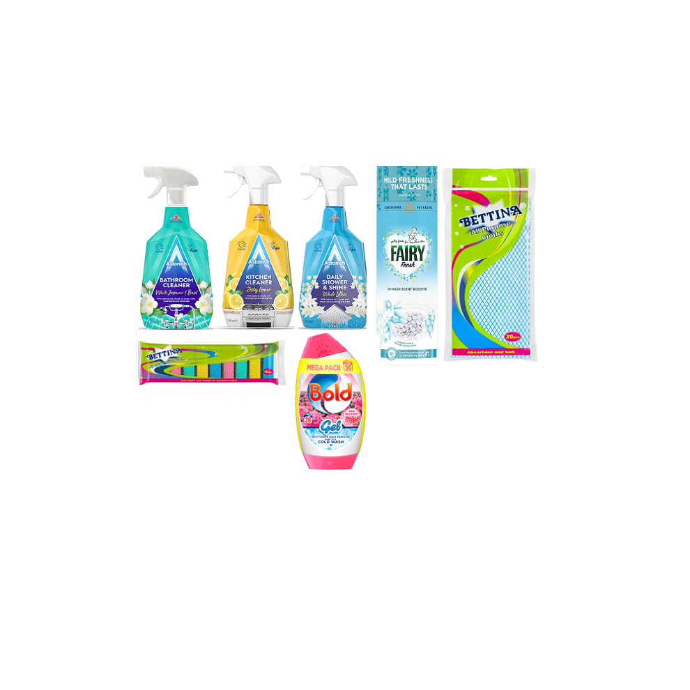 Laundry & Cleaning Bundle 7 Piece Set Fairy, Bold, Astonish, Bettina Bulk Buy