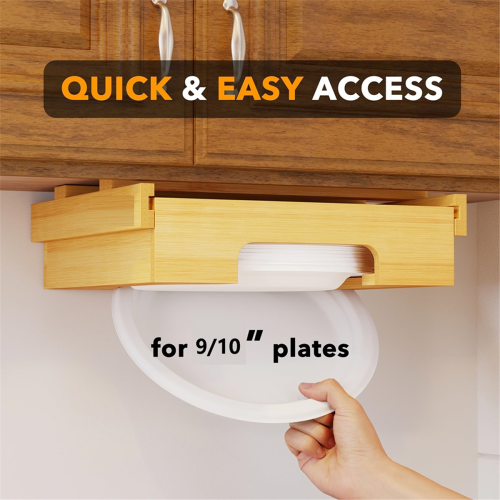 Dispensador de pratos de papel de bambu de 9/10 polegadas - Suporte para armários e bancadas para pratos de cozinha Caddys Universal C 2