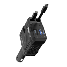 120W USB C Car Charger 4-in-1 Scalable Super Fast Charging Adapter Type-C with Retractable Cable for Phones Socket Black