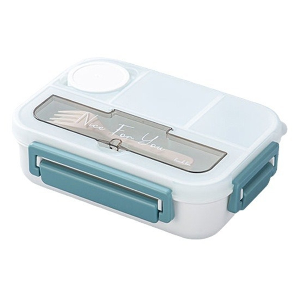 Boîte à lunch Bento avec couverts, 4 compartiments, étanche, compatible micro-ondes et lave-vaisselle pour adultes et étudiants A