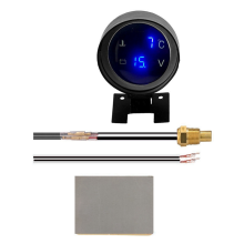 2 v 1 12V 24V okrúhly LED digitálny merač teploty vody do auta, nákladného auta, snímač teploty, teplota a moto napätia, modrý