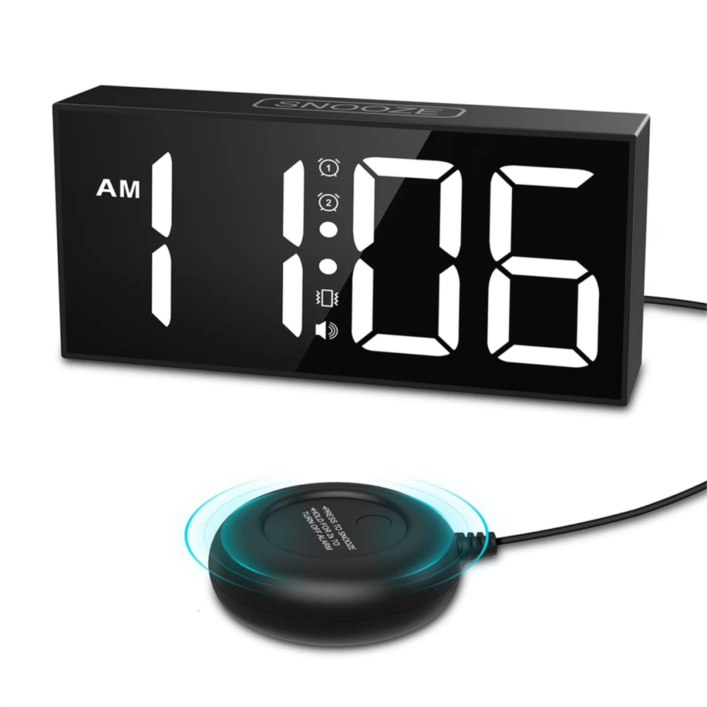 Kopinma Vibrating Alarm Clock 7.5In Large Display Led Loud With Bed Shaker For Heavy Sleepers Hearing Impaired